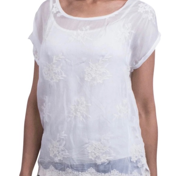 ANGELA MODA Made in Italy 🇮🇹Silk Sheer Cream Top with Cami Size Small - Picture 2 of 11